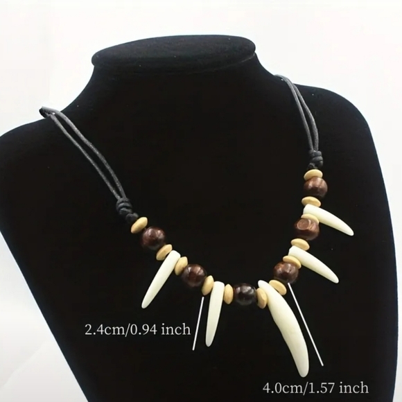 2pc Tribal Style Beaded Necklace With Wolf Tooth For Men Women - Picture 6 of 6